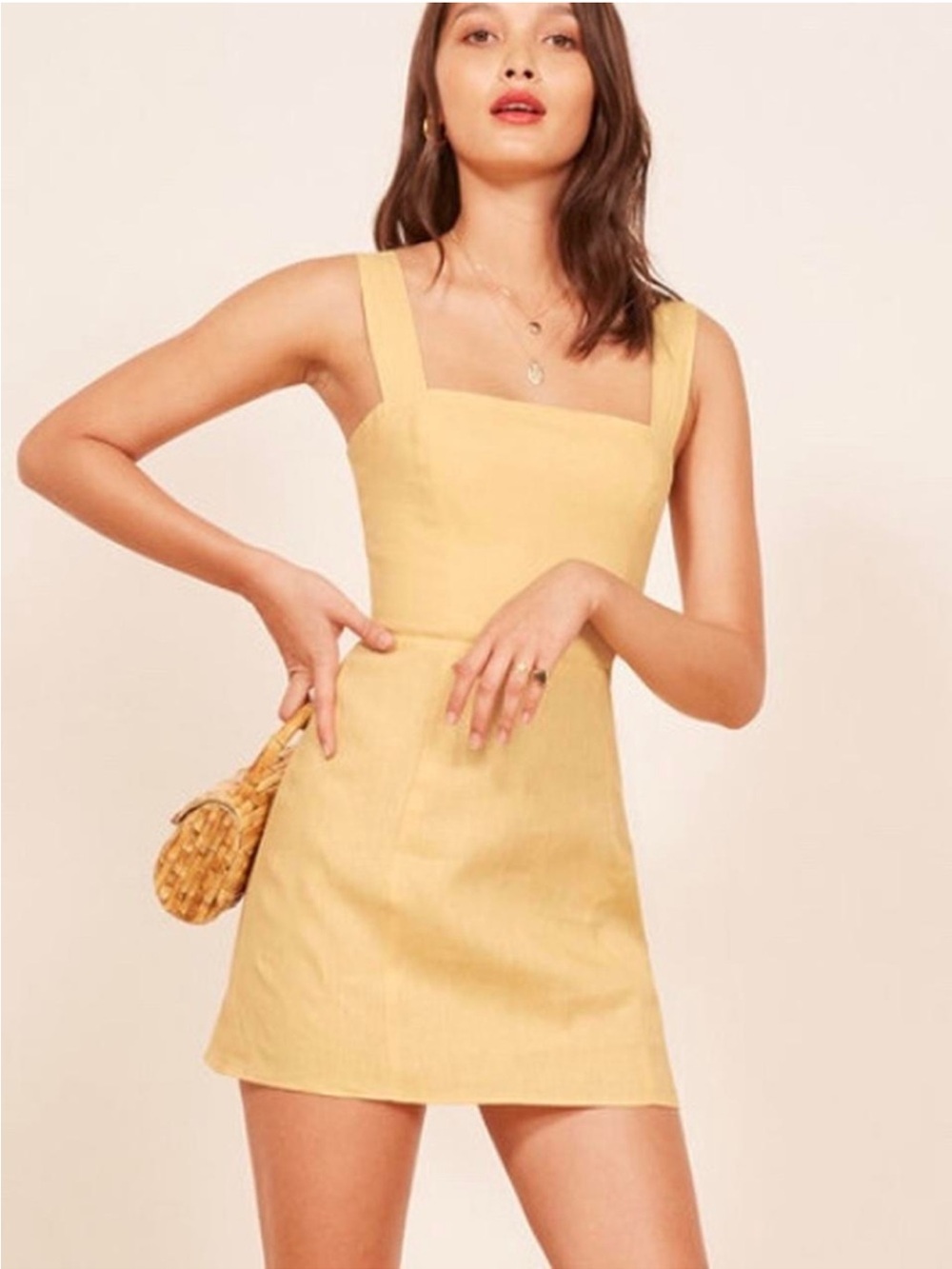 Reformation Brigitte Yellow Linen Mini Dress